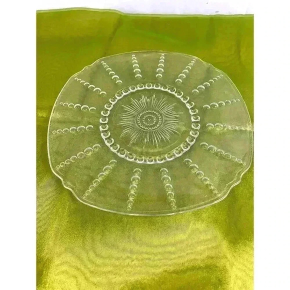 VTG Clear Pressed Glass Dots Bubbles 11" Rounded Square Dinner Plate - Picture 2 of 9